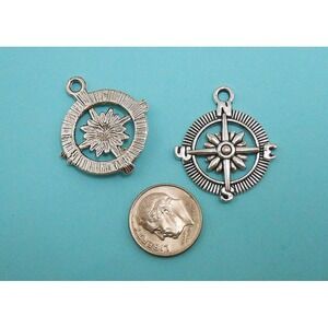5pcs Compass Charms Silver‎ Tone